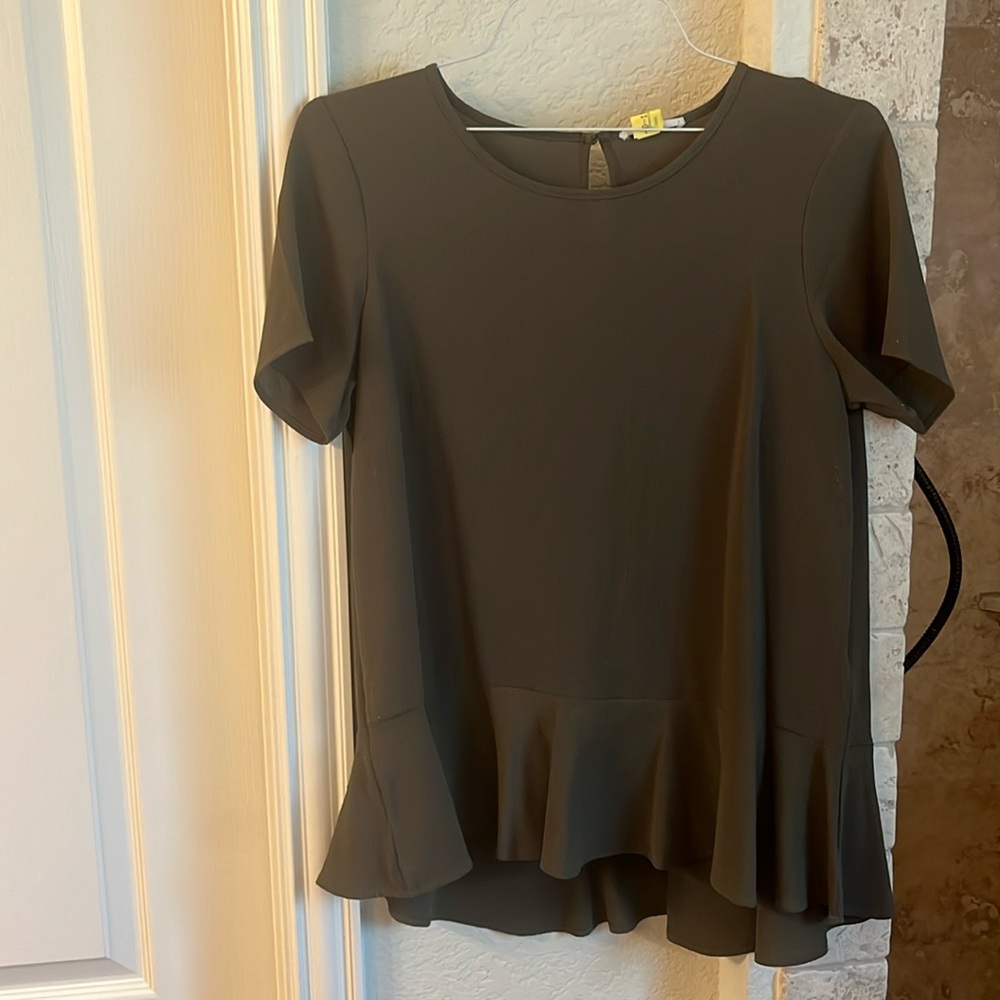 Live green peplum top, dressier fabric, versatile